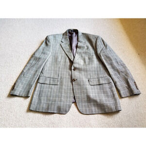 Mens Blazer-CHAPS by RALPH LAUREN-beige houndstooth 100% silk lined 2-button-42S